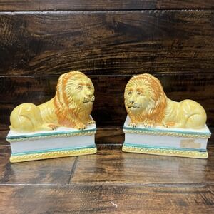 VTG Pair Resting King of Jungle/Lion Sculptures Made In Bassano Italy MCM~Signed